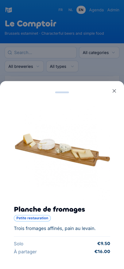 Liste des catégories de la carte